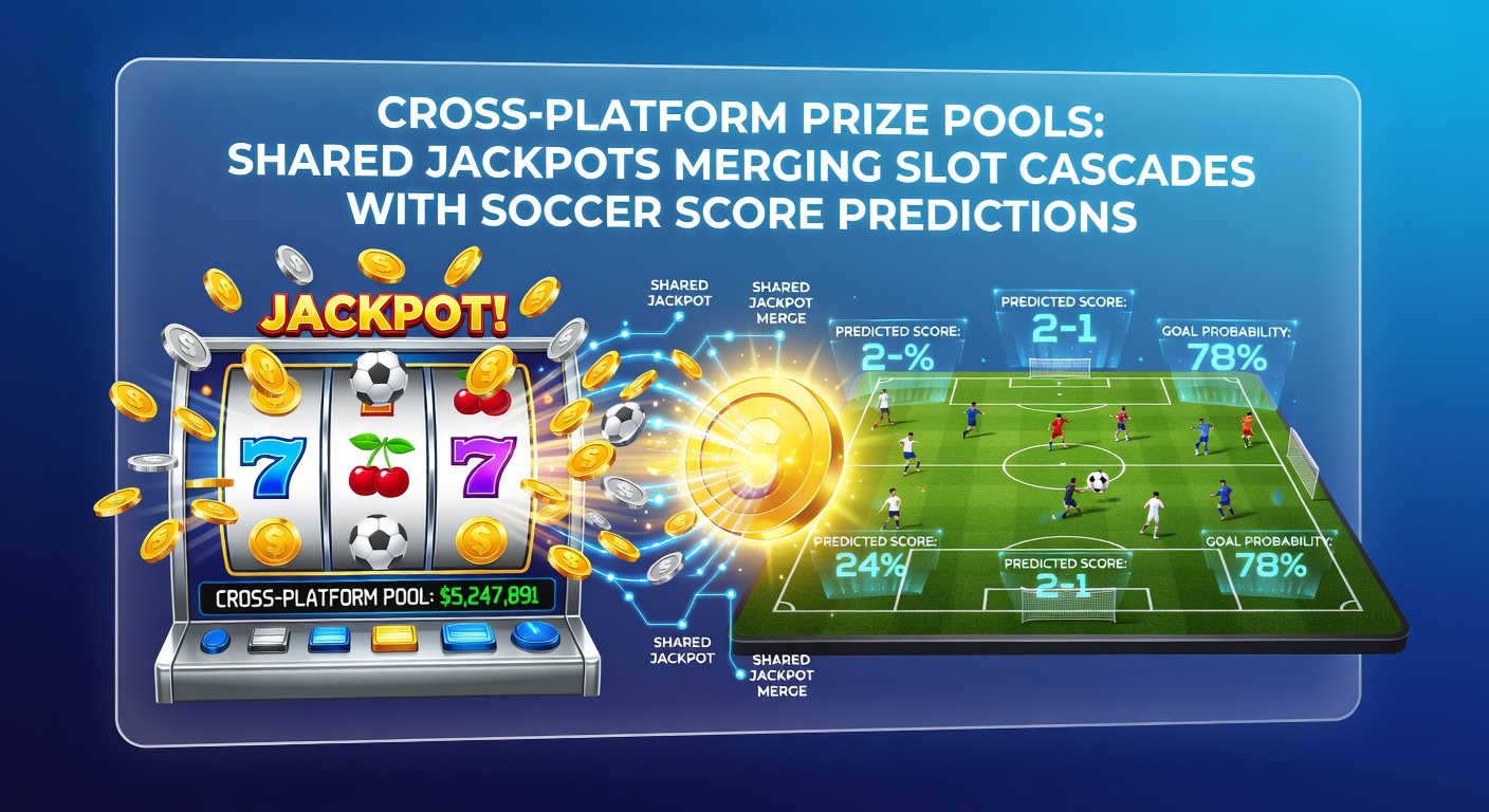 Dynamic graphic showing cascading slot symbols blending into soccer goal nets with rising jackpot counters and score prediction charts