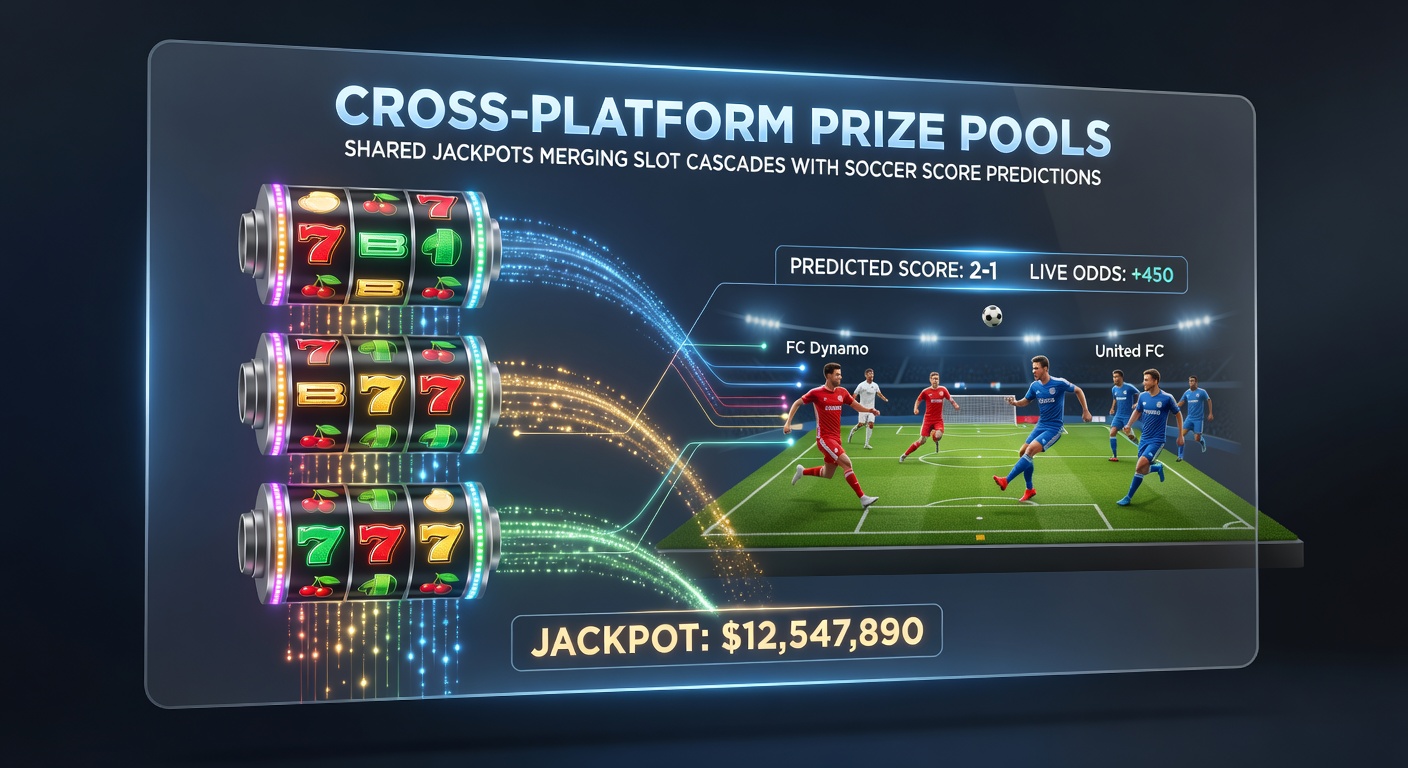 Screenshot of a live cross-platform jackpot dashboard displaying cascading slot wins, soccer score trackers, and a climbing shared prize pool meter