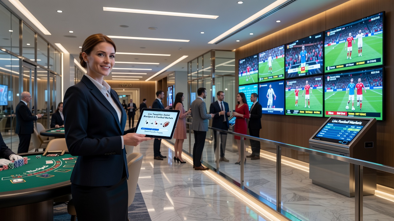 Customer service representative guiding a user through a mobile app switch from blackjack to live football markets