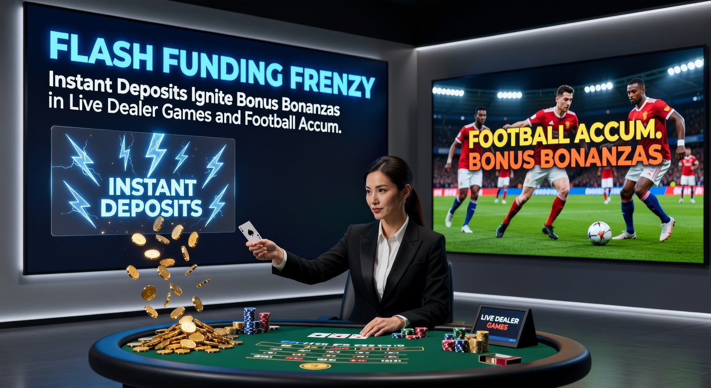 Dynamic split-screen image showing a live dealer roulette wheel in motion alongside a football accumulator bet slip with bonus multipliers activated post-instant deposit