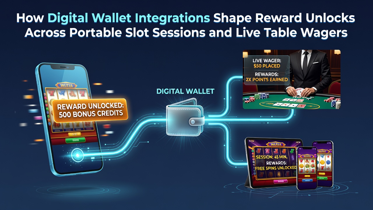 Digital wallet app interface showing instant reward unlocks during mobile slot gameplay and live table sessions