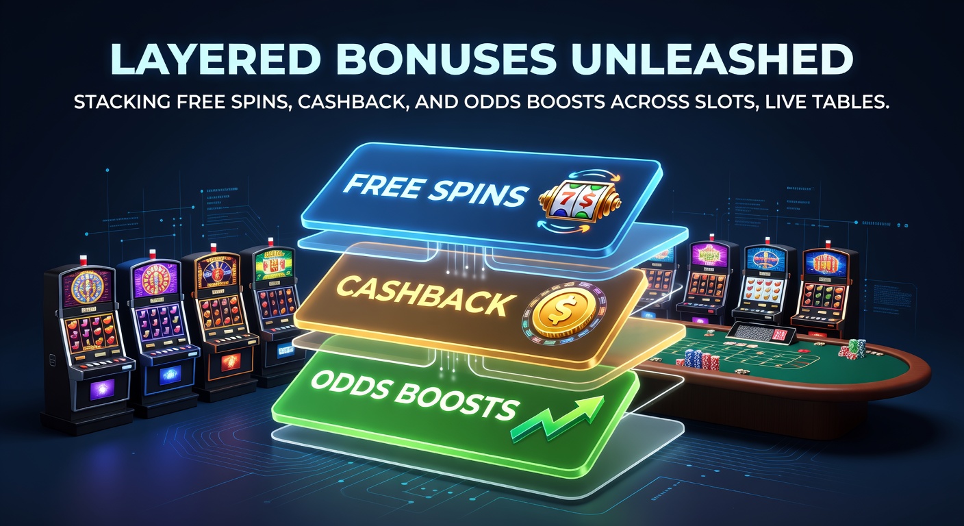 Dynamic split-screen image of a live blackjack dealer dealing cards, slot machine paying out free spins, and a soccer bet slip with enhanced odds highlighted