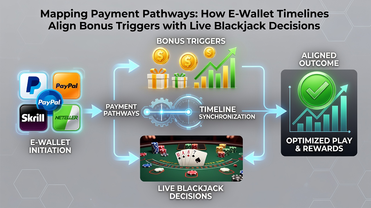 Illustration of synchronized timelines between e-wallet deposits, bonus triggers, live blackjack rounds, and football accumulator selections