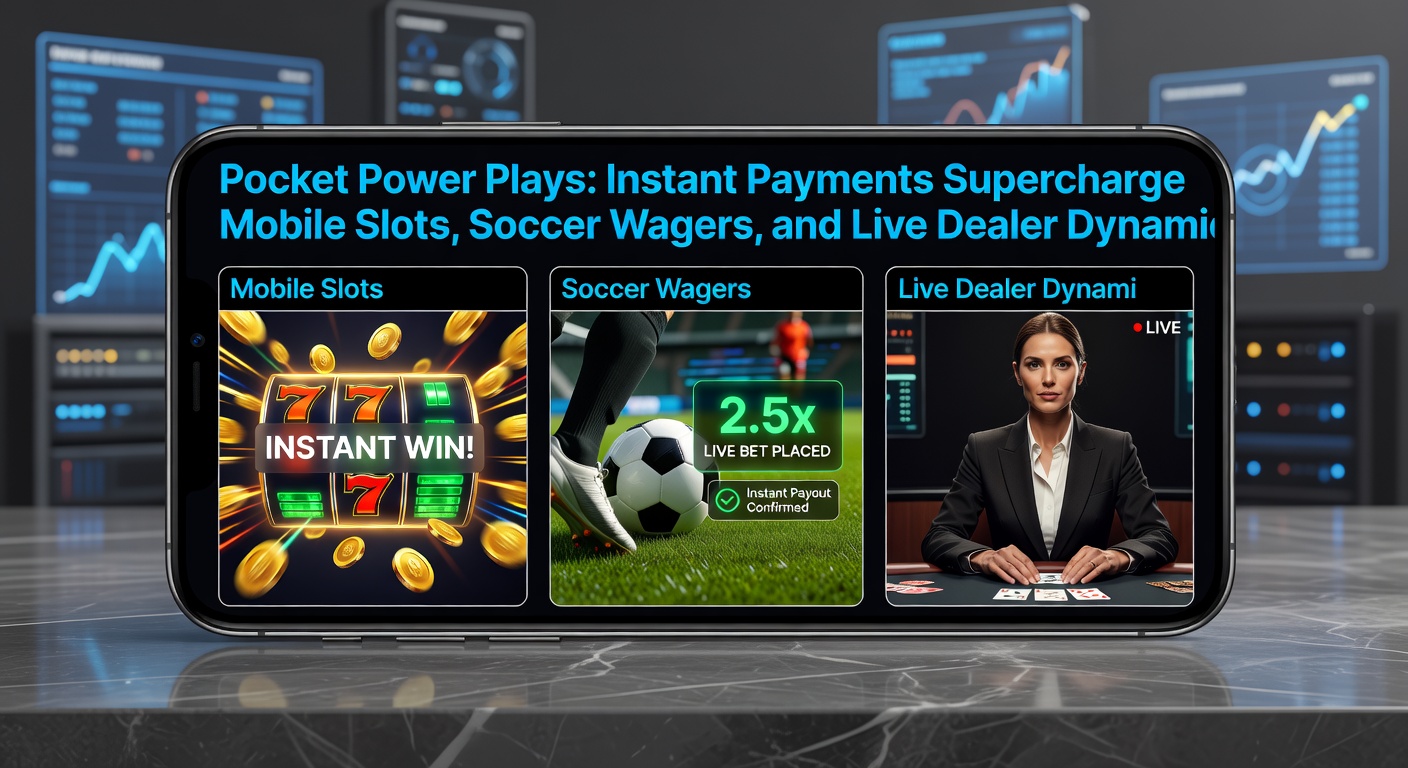 Dynamic split-screen image showing a soccer match bet slip, live dealer roulette wheel, and a slot jackpot payout all synced with instant transfer icons