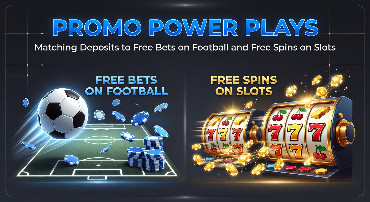 Vibrant graphic showing a deposit coin transforming into free bet tokens for football matches and spinning slot reels, illustrating promo power