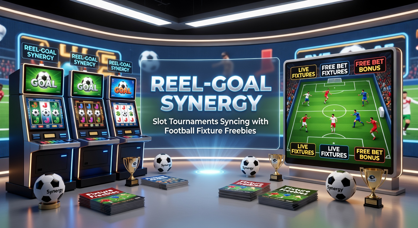 Vibrant slot reels spinning alongside a football pitch graphic, symbolizing teh blend of casino gaming and sports action