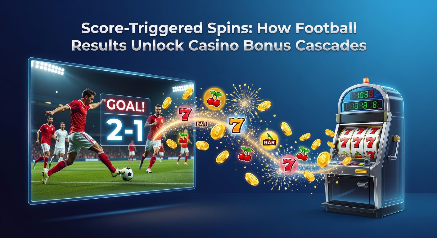Dynamic overlay of a football stadium crowd celebrating a goal merging with spinning casino slot reels in vibrant colors
