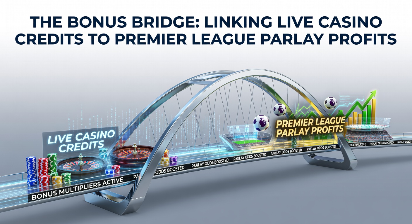 Digital bridge connecting casino chips to Premier League football pitch with glowing credits flowing across