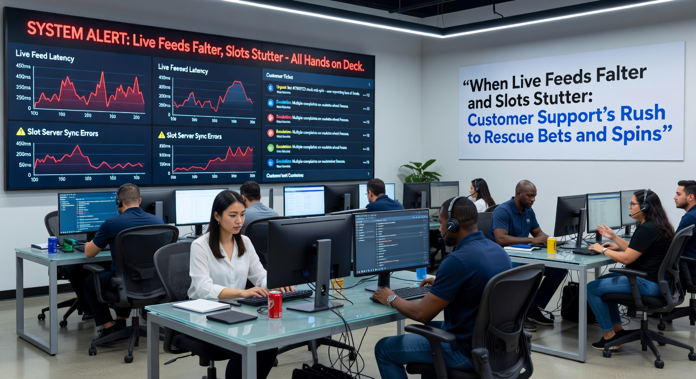 Close-up of a customer support dashboard showing live chat threads, bet reconstruction tools, and slot error logs during peak glitch resolution
